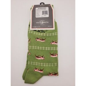 Socksmith Men's Farm Boy Crew Socks Green Graphic Pig Fence NWT